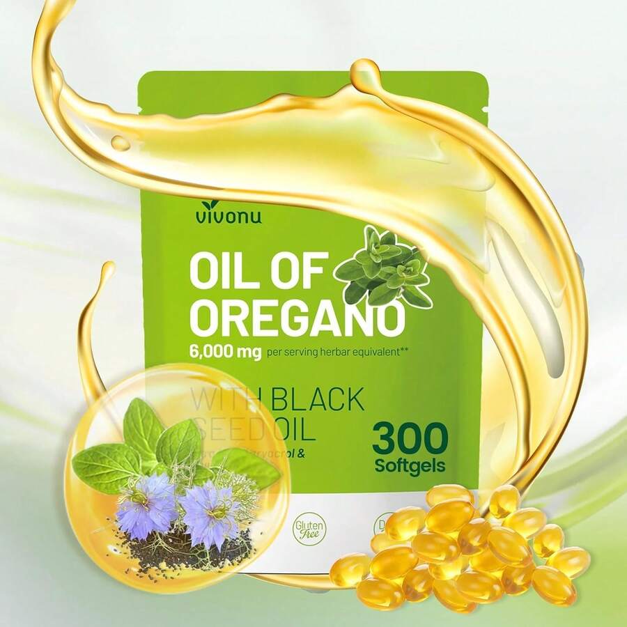 VivoNu Oil Of Oregano With Black Seed Oil, Balanced Oil Of Oregano Capsules, 300 Count Organic OreganoOil Softgels,Carvacrol,Thymoquinone, Non-GMO - 300個裝 - 查看 1