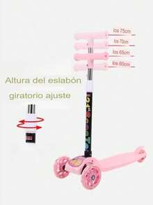 Scooter de 3 ruedas con altura ajustable, Patineta de empuje plegable con ruedas iluminadas, freno de pie en la rueda trasera - Negro - Ver 3