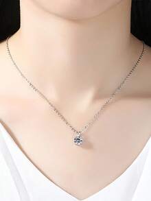 1pc Minimalist 925 Sterling Silver 1 Carat Moissanite 4-Prong Necklace, Suitable For Women's Daily Wear, Party, Vacation, Valentine's Day, Christmas, Women's Jewelry Gift - XL0009-銀色 - 查看 2
