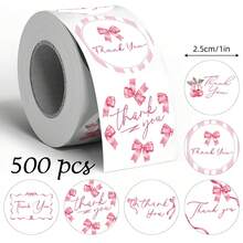 500 Peças Adesivos Decorativos Laço Rosa Obrigado, Redondos de 1 Polegada, Scrapbooking, Diário, Fitas Decorativas DIY, Cartões, Envelopes, Embrulho de Presente, Adequado para Festas Diárias e de Feriados, Adesivo de PVC - 500 adesivos Adesivos laço rosa B - Visão 8