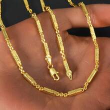 1pc Vintage Textured 14k Gold Plated Copper Square Cuban Statue Necklace, Hip Hop Style For Men Everyday Wear - Gold - View 4