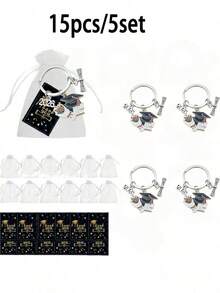 15pcs/5sets 2026 Graduation Keychain Set. Ideal Gift For 2026 Graduation Party. Includes 5 Graduation Keychains, 5 Black Thank You Cards, And 5 White Chiffon Bags. Perfect For Graduates And Loved Ones. - Multicolor - View 7