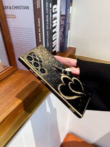 1pc 6D Electroplated Black TPU Butterfly & Heart Graphic Shockproof Phone Case, Compatible With Iphone 17/16e/15/14/13/12/11/7/8/XR/XS/Plus/Pro/Pro Max/Mini/Air, Galaxy A51 4G/A52/A52s 5G/S23 Ultra, Unique Gift For Friends, Family, Girlfriend, Boyfriend - Multicolor - View 2