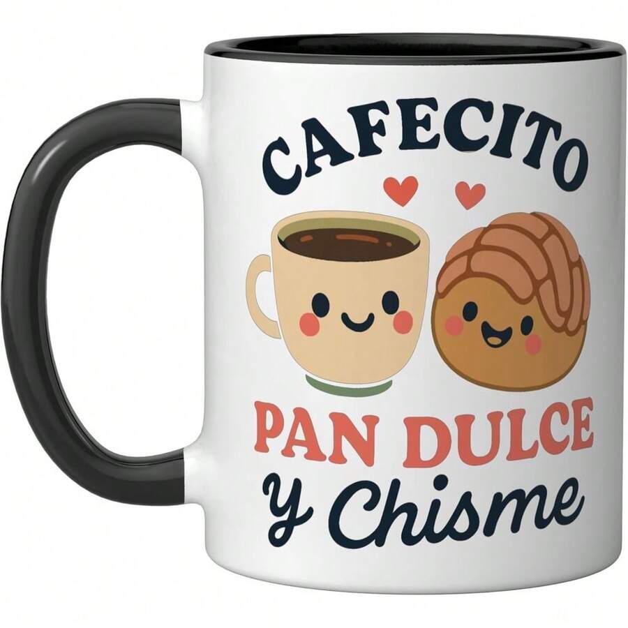 Cafecito Pan Dulce Y Chisme Cute Ceramic Mug, BlackWhite - 11oz1pc - View 1