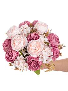 1/3/80pcs Romantic Silk Peony & Hydrangea Artificial Flower Bouquet, Home Decor Fake Flowers, Wedding Decoration, Spring Decor, Indoor, Kitchen, Dining Room, Bedroom, Bathroom, New Year, Outdoor Garden, Bridal Bouquet, School Supplies, Back To School, Campus Decor, Valentine's Day, New Year Decoration - Sand Red - View 5