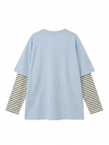English Element Striped Long Sleeve Round Neck Loose Knit Blue & White Women T-Shirt, Vacation Casual Top For Spring Autumn, Valentine's Day - 2A24 Blue and White - KJ0262 - View 9