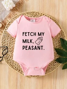 Baby Boy Casual Slogan Print Short Sleeve Romper - Pink - View 1