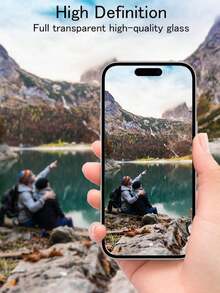 2片装9H硬度钢化玻璃屏幕保护膜，兼容 17/17 Pro/17 Pro Max/17 Air/16/15/14 Plus/13/12 Mini/11 Pro Max，也适用于X、XR、XS Max，防爆、防摔、防刮、防水，兼容手机壳，情人节礼物 - 無色 - 查看 3