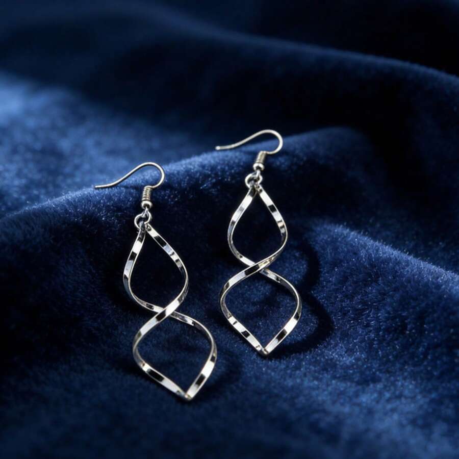 Geometric Wave Dangle Earrings, Y2K Minimalist Fashion Earrings For Daily & Party, Chic Simple Design Women's Jewelry Gift & Accessories Wave Dangle Earrings / Y2K Minimalist Geometric Earrings For Women / Casual & Party Fashion Jewelry / Lightweight Simple Design Gift & Accessories - Bạc - Xem 1