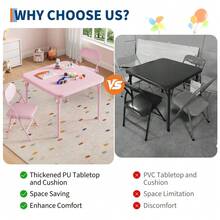 Set Mesa y Sillas Infantil Plegable - Asientos Cómodos de PU | Para Comedor, Actividades y Espacios Pequeños - Rosa - Ver 6
