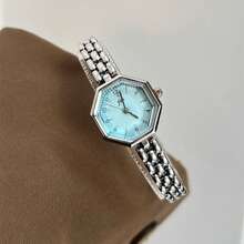 女士优雅金色石英腕表，独特六边形表盘，精致链式表带，模拟指针腕表，适合日常佩戴和派对场合。 - 藍色 - 查看 14