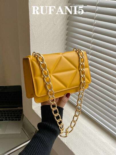 Mini Embossed Detail Flap Square Bag, Fashionable Butter Yellow Bag For Women
