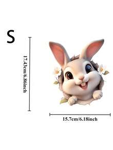 1pc Easter Bunny Sticker, White 3D Rabbit Hole Sticker, Easter Cartoon Wall Decal For Car/Laptop/Luggage/Toilet Lid, Cute Animal Creative Waterproof Decal - Multicolor - View 3