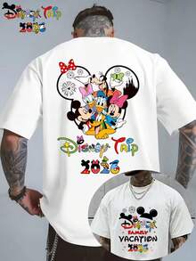 Authorized Disney Happy New Year 2026 Cartoon Printed Men's T-Shirts, T-Shirts For Leisure And Comfort, Breathable And Light, Fashionable Street Clothes And Men's Casual Tops. - 白色 - 查看 1