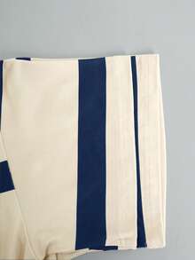 Top de manga corta holgado con rayas, estilo informal coreano para primavera y verano - Azul 2 - Ver 3