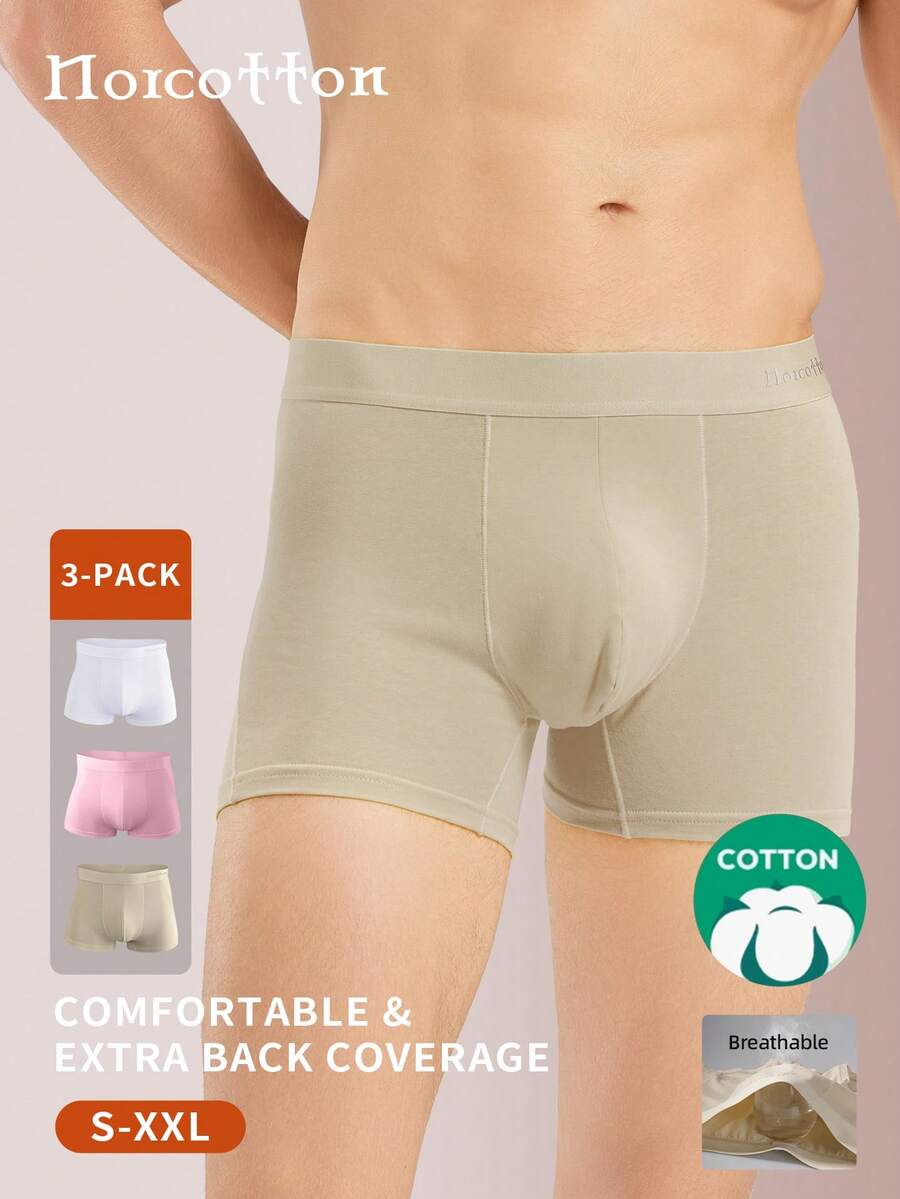 3pcs Norcotton Men's Boxer Briefs, Pure Cotton Multicolor Trunks - Multicolor - View 1