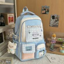 New Stylish Fresh Sweet Plaid Backpack, Large Capacity Lightweight Casual Daypack For Girls - A - View 14