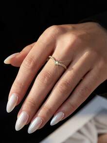 1pc Classic Unique V-Shaped Diamond & Moissanite Inlaid 925 Sterling Silver Luxury Wedding Ring, Engagement Ring, Promise Ring, Anniversary Ring, Women Jewelry Gift, Christmas Gift - Shallow V-shaped Moissanite Pavé Ring - View 4