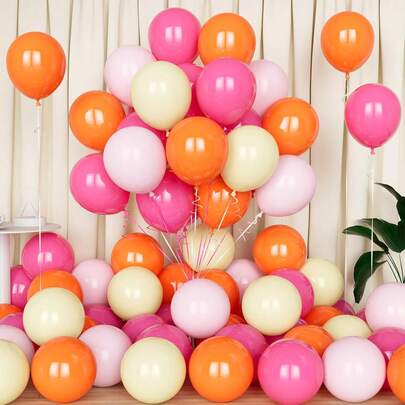 粉色气球，50个装，10英寸，亮粉色、橙色、淡黄色气球，适用于女孩迎婴派对、生日、婚礼周年纪念、单身派对、热带雏菊主题派对装饰
