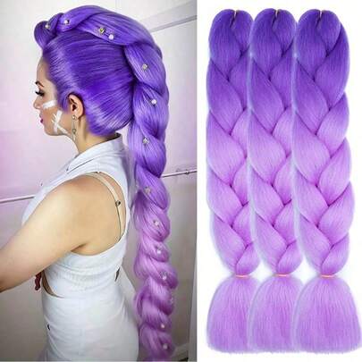 1 pieza Peluca trenzada púrpura, peluca trenzada púrpura sintética y elástica, adecuada para trenzar, cosplay, disfraces, vacaciones, Navidad, Año Nuevo, cosplay de anime, disfraz de fiesta, púrpura oscuro, púrpura claro, púrpura ombre, también adecuada para uso diario