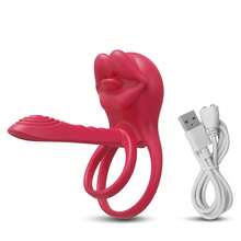 Anneau pénien vibrant avec stimulateur clitoridien en forme de rose, anneau pénien vibrant, jouet sexuel unisexe pour adultes, jouet sexuel pour couples avec vibrateur G-spot et clitoridien - Rouge - Voir 11