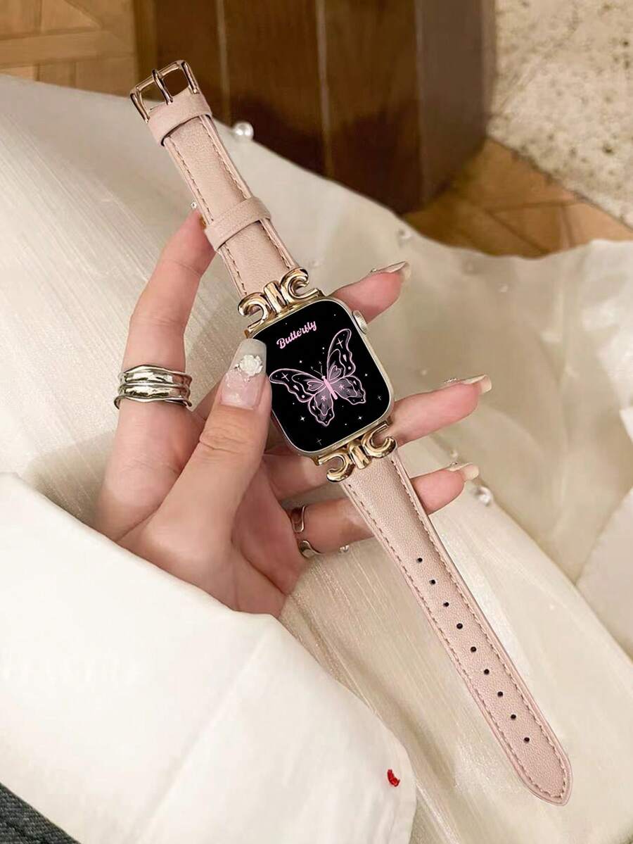 1件裝女款創意時尚休閒個性奢華金屬拼接粉色手錶錶帶，適用 Ultra/SE/11/10/9/8/7/6/5/4/3/2/1 系列 38mm 40mm 41mm 42mm 44mm 45mm 49mm，柔軟可調節智慧手錶配件