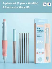 Set de 7 piezas: Lápiz de corrección automática + 6 minas de repuesto, minas de 2.0mm, recambios regulares, adecuado para práctica de caligrafía y corrección de postura, minas talla grande gruesas con sacapuntas incorporado - Multicolor - Ver 16