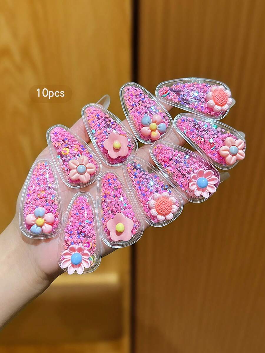 10个随机粉色款式发夹，适合日常使用 - 彩色 - 查看 1