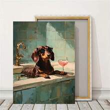 趣味腊肠犬洗澡主题墙饰套装 | 腊肠犬浴室装饰画，腊肠犬泡澡，狗狗鸡尾酒海报，腊肠犬洗澡艺术画，狗狗喝酒海报，家居装饰客厅，墙面装饰，艺术画可选画框 - 多色 - 查看 6