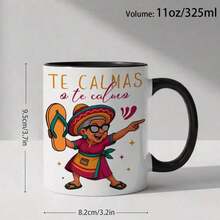 1pc Funny Spanish Grandma Abuela Themed 11oz Coffee Mug - Colorful Cartoon Cuban/Latin Design With Spanish Phrases (Abuela/Te Calmas), Dishwasher Cup Women, Mom, Birthday & Mother's Day Gifts - 黑色 - 查看 2