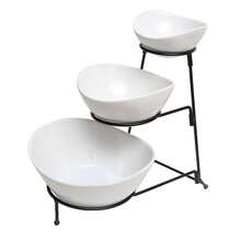 Elegant 3-Tier White Bowl Stand Serving Set With Metal Frame - Multicolor - View 2