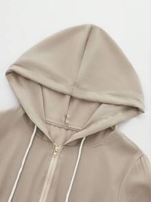 Women's Autumn/Winter Sports Jacket, Black Drawstring Short Hooded Windbreaker, Suitable For Outdoor Exercise, Gym, Running, Sports And Leisure Spring - Apricot - View 3