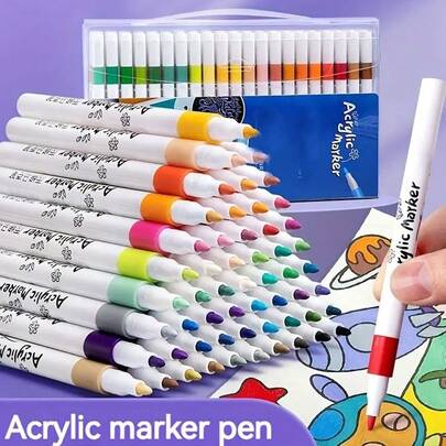 60/36 Colors Large Capacity Acrylic Markers Waterproof And Impermeable Paper Art Painting Color Markers Student Gift Set School Office Supplies