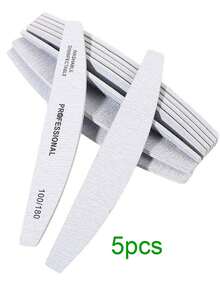 5pcs Half Moon Shaped 100/180 Grit Wooden Nail Files, Double-Sided Sandpaper Nail Buffers, Washable And Reusable, Suitable For Natural Nails, Home And Salon Use, Nail Polishing Block - Light Grey - View 16
