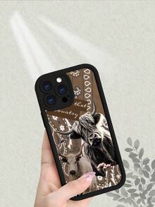 Western Highland Cow & Calf Phone Case, Aesthetic Country Style Bull Graphic With Paisley Pattern, Shockproof Protective Soft Cover Compatible With IPhone 17/16/15/14/13/12/11/7/X Pro Max Plus - 黑色 - 查看 4