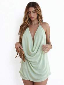 Conjunto Shorts Saia Feminino com Blusa Decote V Look Moderno e Confortável - Verde Menta - Visão 2