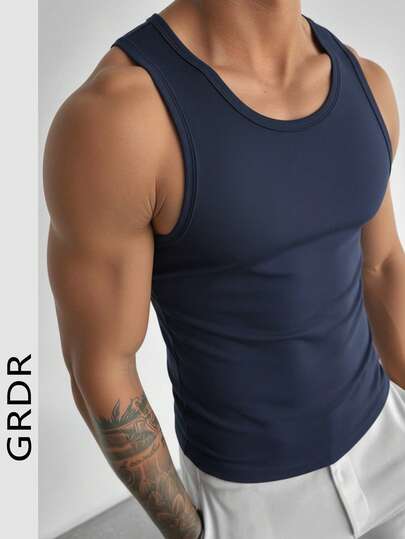  GRDR Men's Solid Color Sleeveless Vest, Suitable For Sports, Casual And Leisure Wear