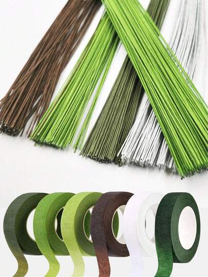 50支40厘米绿色/白色人造花茎铁丝花茎，花艺胶带玫瑰花茎工艺品，DIY纸花茎配件，花束，圣诞装饰，家居装饰，工艺用品