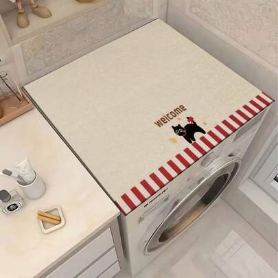 1pc Cute Cat Welcome Pattern Protective Mat - Scratch Resistant, Absorbent Washing Machine And Refrigerator Pad, Suitable For Laundry Room, Kitchen Countertop, Dishwasher , Easy Clean Surface, Fits Washing Machine, Modern Home Decor Design, Prevents Scratches And Spills