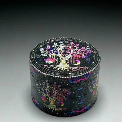 4-Layer Zinc Alloy Grinder With Golden Tree Of Life Theme, Precise Serrated Grinding For Fine Texture, Practical Kitchen Tool