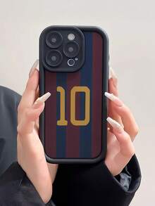 Fashionable Popular Personalized Burgundy And Navy Striped With Number 10 Sports Jersey Pattern Design Theme Luxury Shockproof Aesthetic Cute Phone Case, Soft-Touch Ultimate Grip, Waterproof & Durable, Dirt-Resistant, Bumper Cover With Camera Protection, Compatible With IPhone - Black - View 1