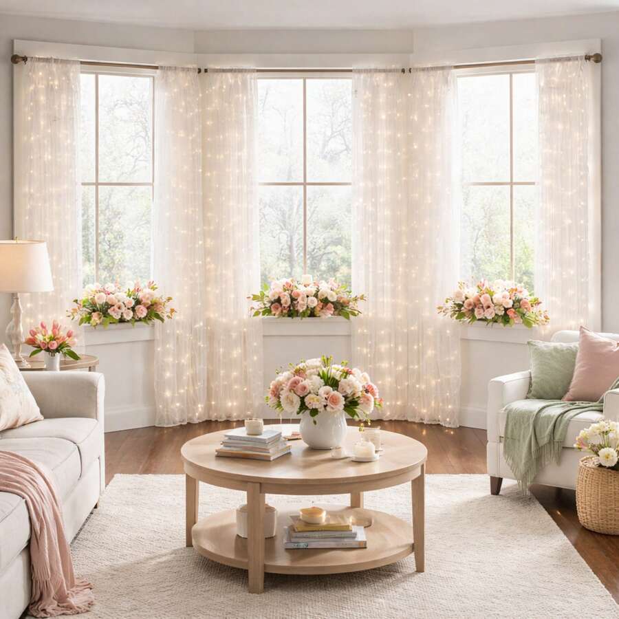 BrylaneHome Pre-Lit Rod Pocket Curtain Panel - White - View 1