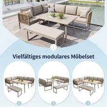 Garden Furniture Set With High-Quality Seat And Back Cushions, Garden Lounge Chairs For 6 To 8 People, Hand-Woven PE Rattan Sofa Set, Weather-Resistant, Beige - Beige - View 4