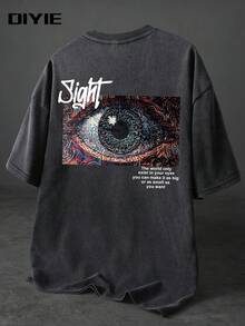 DIYIE Men's Youthful Street Retro-Washed Geometric Eye Print Short-Sleeve T-Shirt Men's Casual Print T-Shirt Men's Cotton T-Shirt - Black - View 1