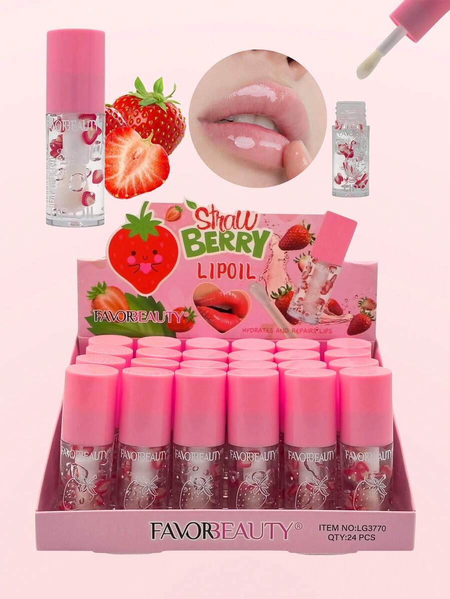 Set de 24 Aceite Para Labios, Lip Oil, Brillo de Labios Hidratante, Acabado Espejo de Alto Brillo, Aceite Labial Nutritivo y Voluminizador, Fórmula No Pegajosa de Larga Duración, Repara Las Líneas de Los Labios, Esencia Para el Cuidado de Los Labios - Rosa - Ver 1