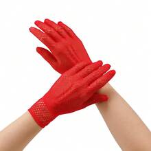 Guantes de tul de moda para mujer, elásticos, transpirables, suaves y amigables con la piel, versátiles para novia, boda, fiesta, club, atuendo de actuación y accesorios - Medio dedo - rojo - Ver 15