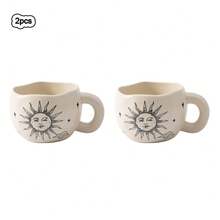 1 chiếc cốc cà phê 285ml/9.5oz họa tiết Mặt Trời và Mặt Trăng cổ điển, cốc trà matcha gốm thủ công tối giản, không đối xứng, cốc đôi, thích hợp cho espresso, latte, mocha hoặc trà, món quà hoàn hảo cho sinh nhật, kỷ niệm và Ngày Valentine. - Nhiều màu - Xem 17