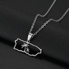 1Piece Puerto Rican Map And Mask Coconut Tree Pendant Neckalces For Woman Girls Stainless Steel Base PR Jewelry - Multicolor - View 9