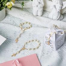 120 Packs Baptism Favors Set Includes Ivory Acrylic Rosary Beads Faux Pearls White Organza Bags With Drawstring Wedding And Christening Keepsake For Christening Wedding Supplies (Gold Bracelet) - Multicolor - View 6