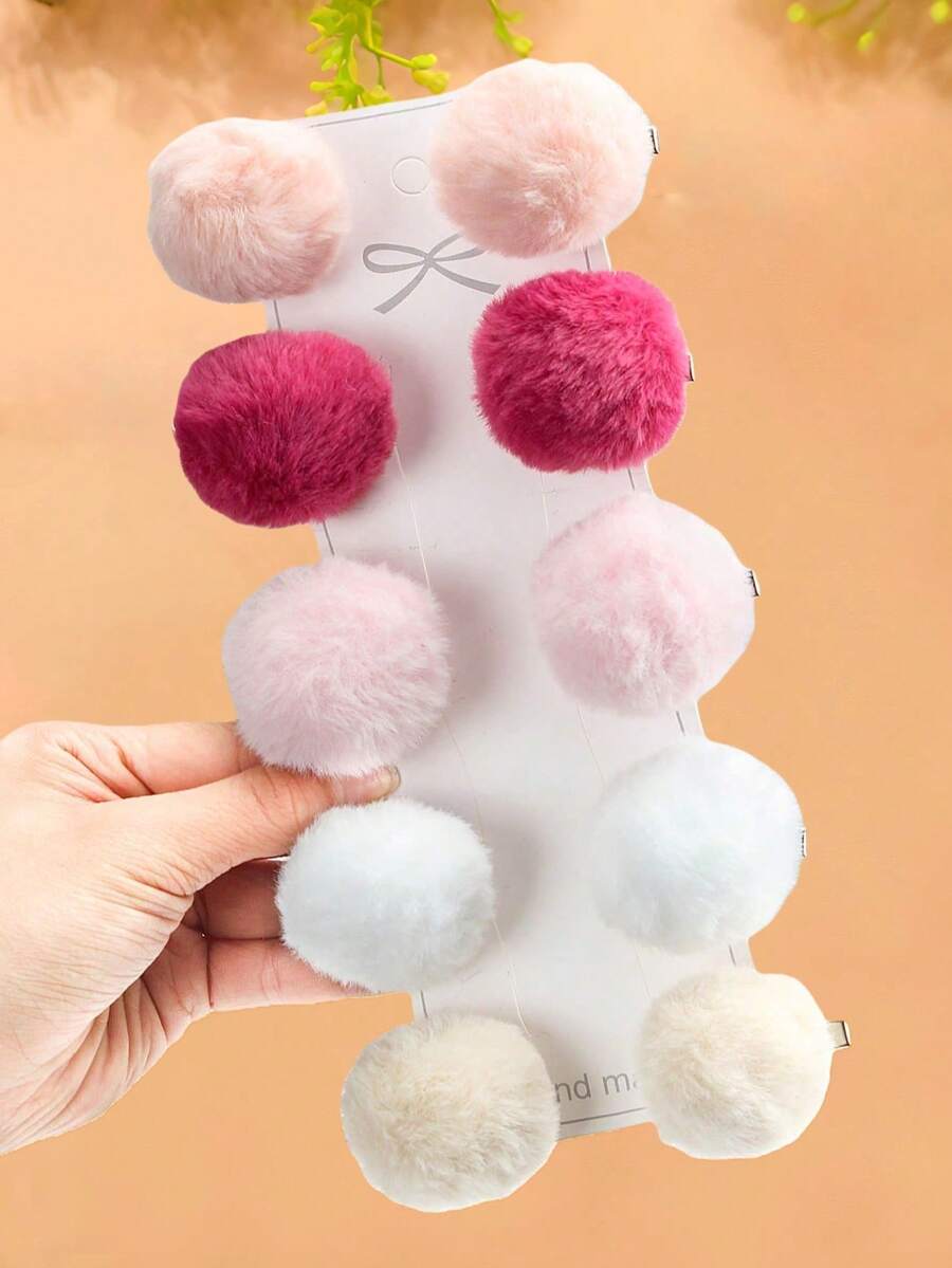 10pcs/Set Cute Fluffy Pom Pom Hair Clips, Includes Pink, White, Beige And More, Soft Colorful Pom Pom Side Clips - Suitable For Girls And Women, Create A Gentle And Adorable Look For Daily, Outing, Date, Party, School, Valentine's Day Gift, 2026 New Year Present,Summer,Holiday,Travel - Multicolor - View 1